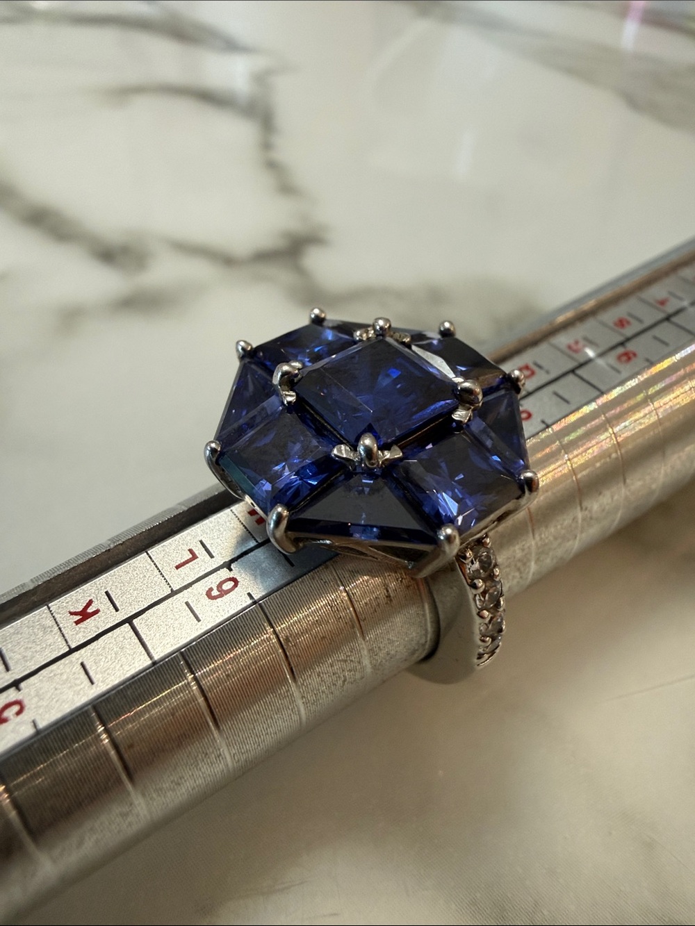 Jean Dousset silver hexagonal tanzanite ring, size 7